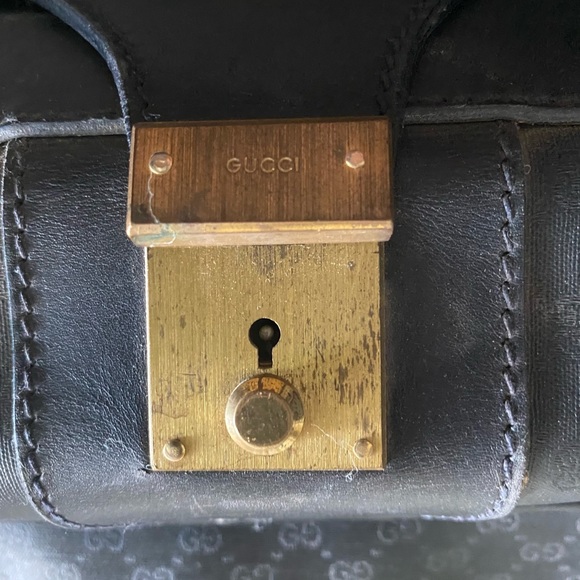 GUCCI VINTAGE 1980s Monogram Pattern 30” Suitcases Navy Leather/Coated Canvass - Picture 10 of 16